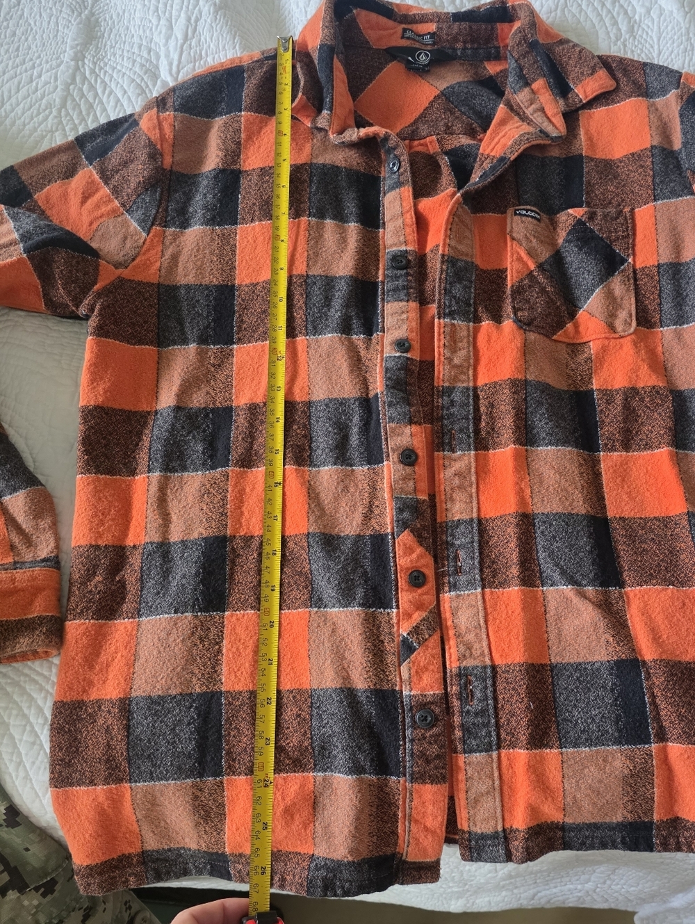 Volcom Orange and Black Plaid Classic Fit Long Sleeve Button Up - Picture 8 of 11